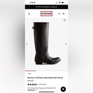 Size 6 Tall Adjustable Black Hunter Boots